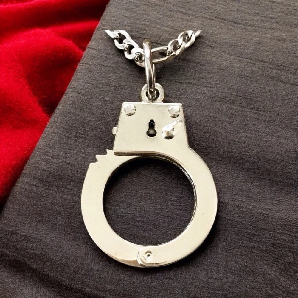 🆕3D Handcuffs Pendant Necklace Large Stainless Steel